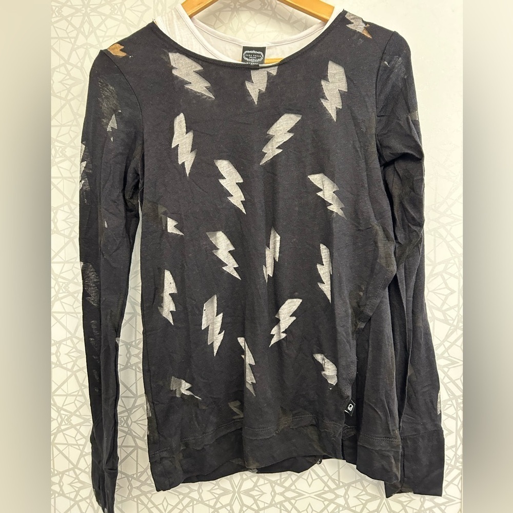 NWT girls XL Terez black sheer lightning long sleeve shirt dance top